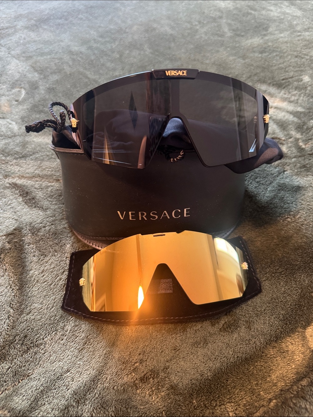 Versace Black Shield VR/AR Visor with Gold Mirror Replacement Lens